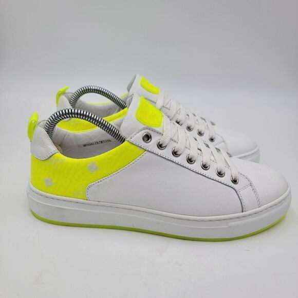 MCM Women's $520 White Neon Yellow Visetos Low Top Sneakers Shoes US 8.5 EU 39 - Picture 5 of 15